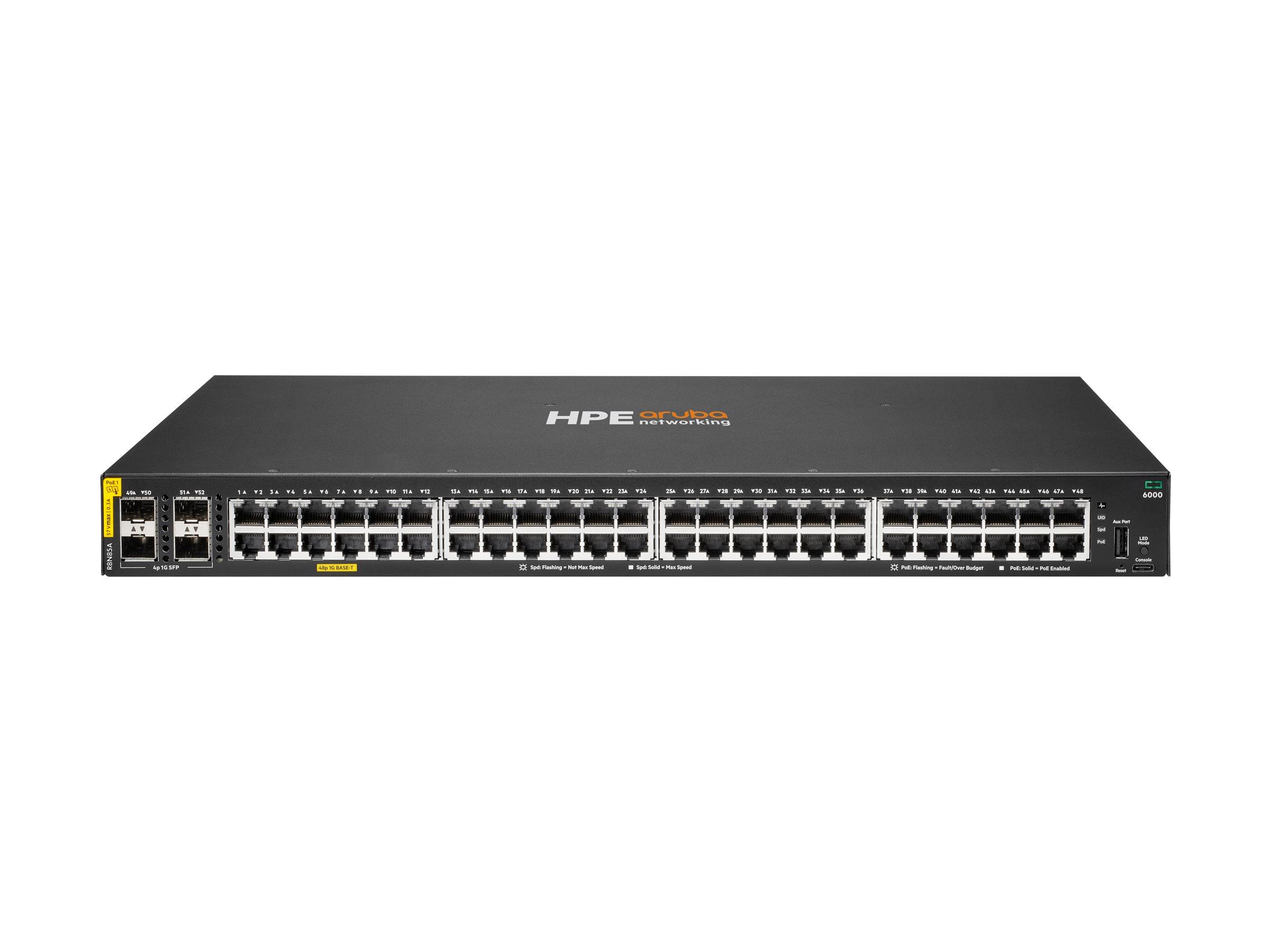 HPE Aruba Networking CX 6000 48G Class 4 PoE 4SFP 370W Switch R8N85B